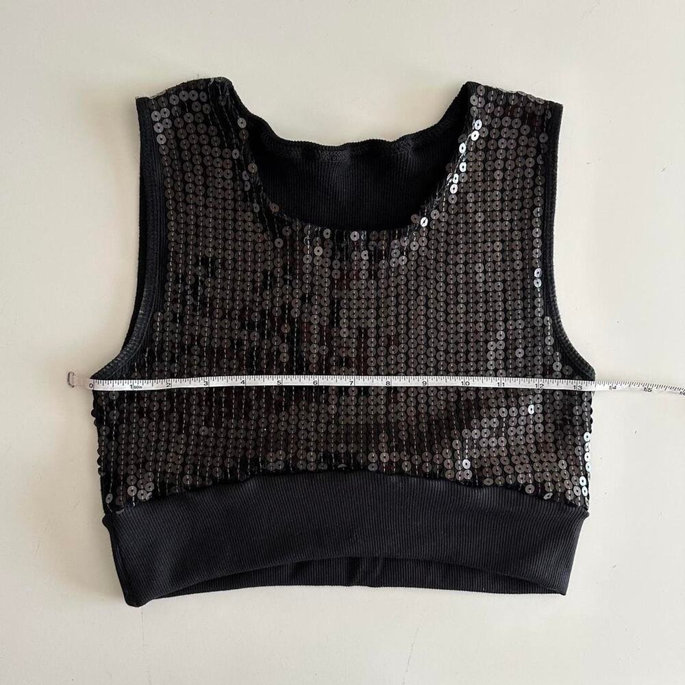 handmade black embellished sequin rib tank top - Picture 7 of 8